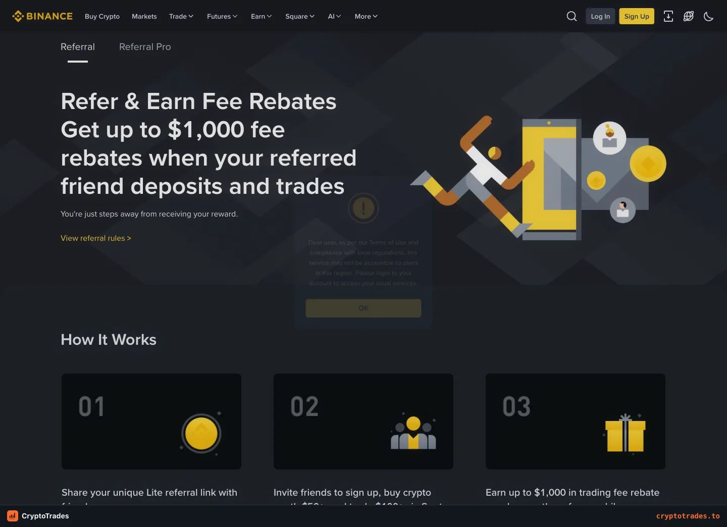 Binance referral fee rebate offer