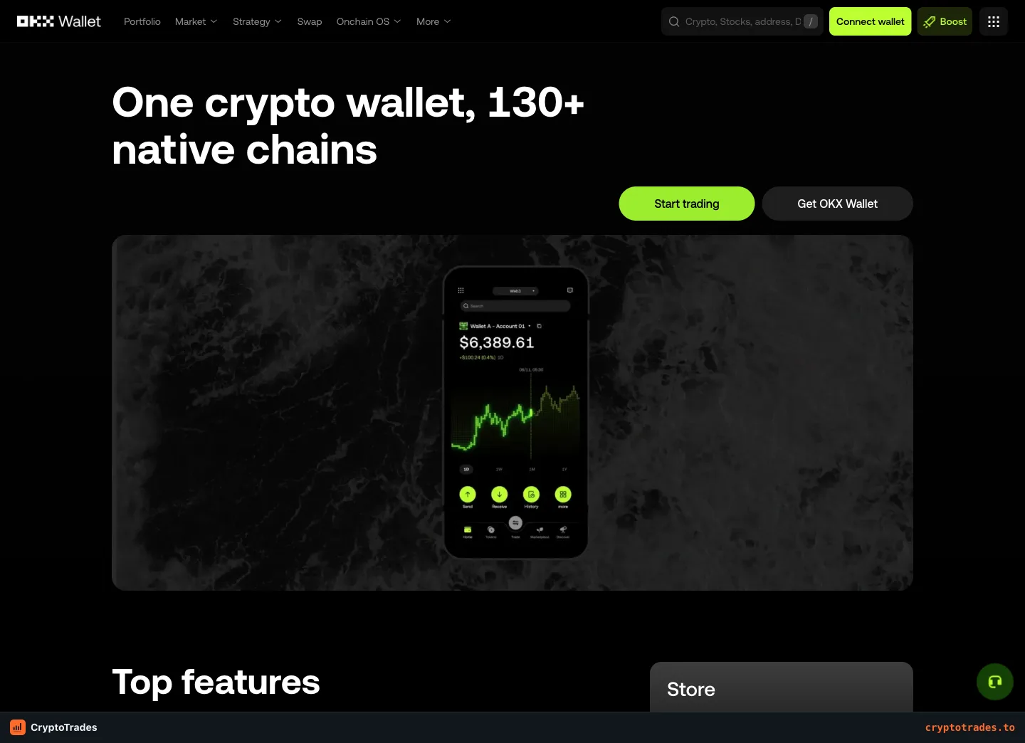 OKX Wallet homepage advertising more than 130 native chains