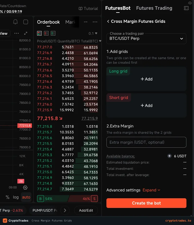 Pionex Cross Margin Futures Grids builder with long and short grid slots