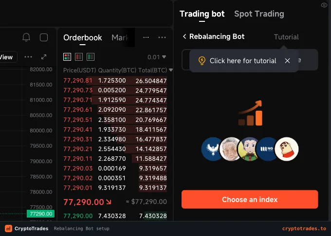 Pionex Rebalancing Bot builder with index pool and custom selection