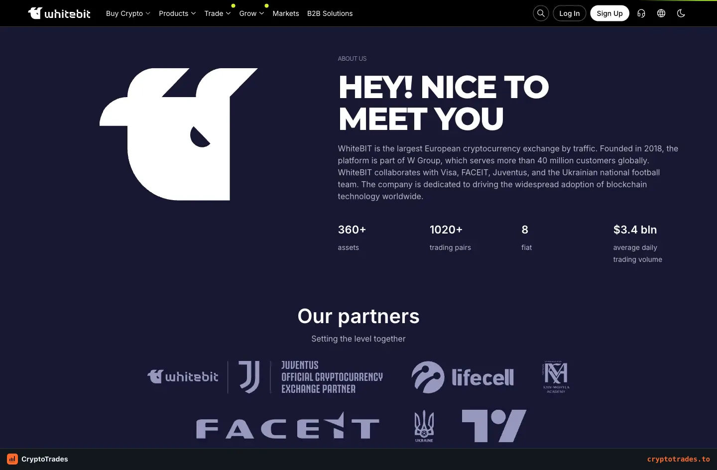 WhiteBIT company page with market statistics and security information