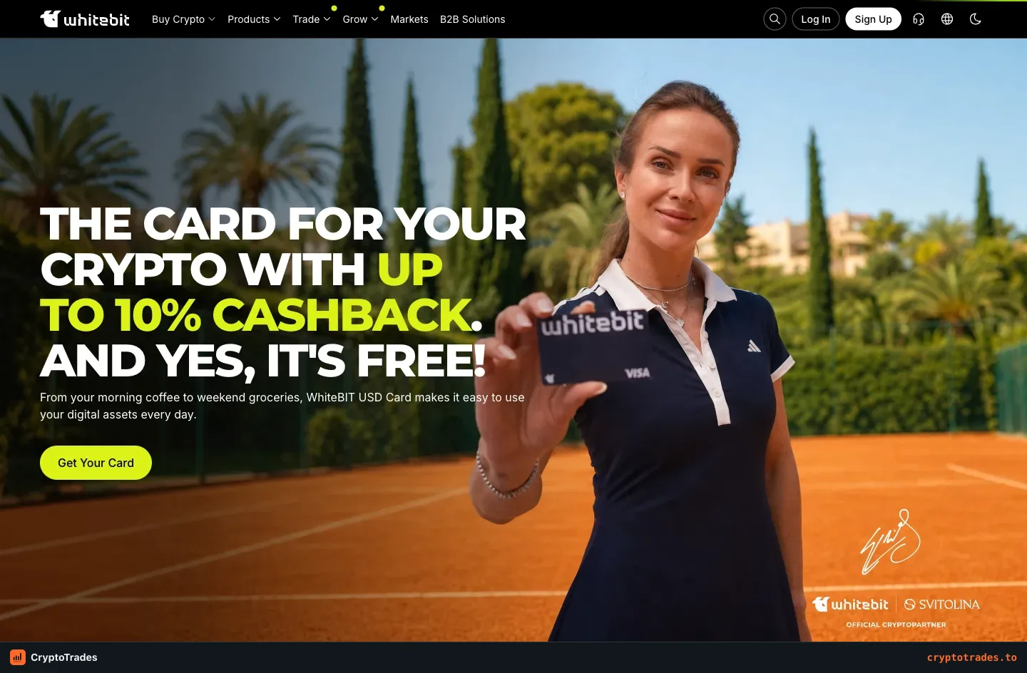WhiteBIT Nova USD card page advertising up to 10 percent cashback