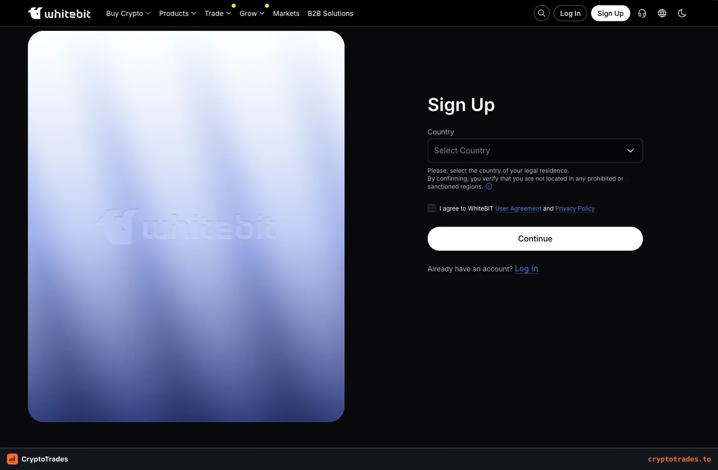 WhiteBIT registration screen reached through the tracked referral URL